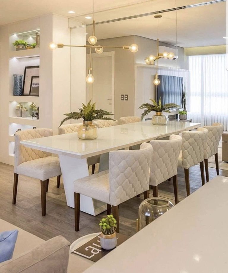 Light Dining Table with Ivory Diamond-Stitched Chair Set