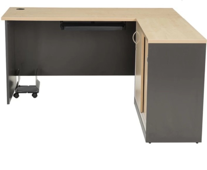 Light-Top L-Shaped Office Desk with Grey Storage