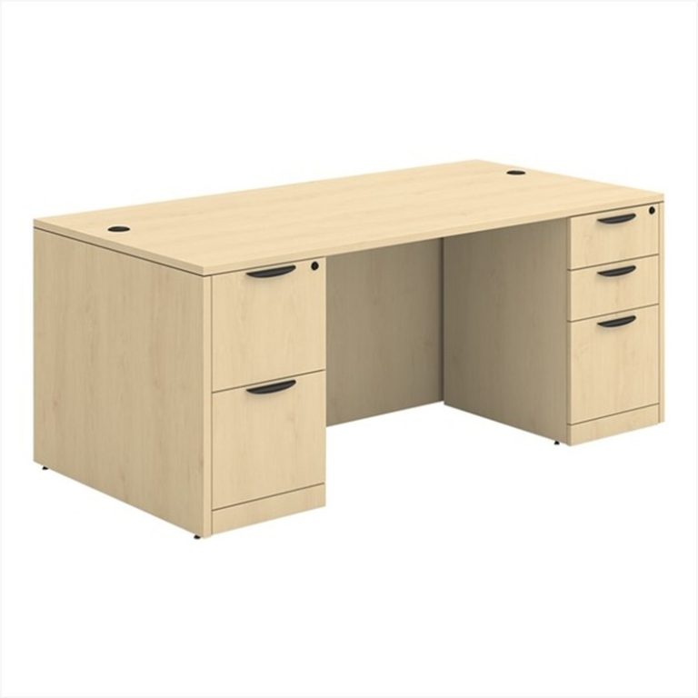 Light Wood-Tone Double-Pedestal Office Desk