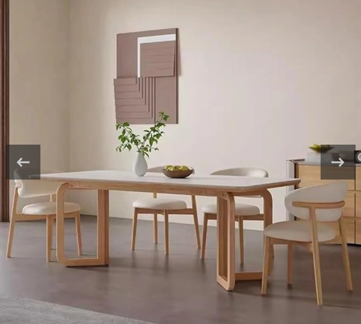 Light Wooden Dining Table and Curved-Back Armchair Set