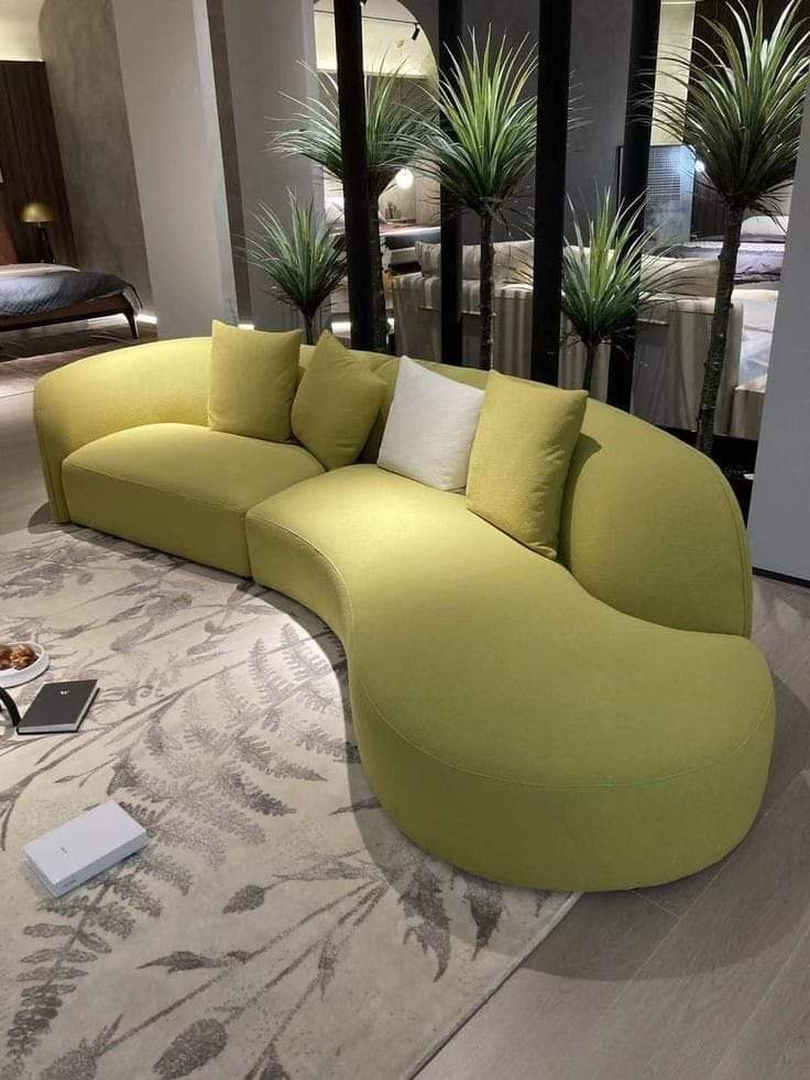 Lime Green Curved Sofa with Cushion Back