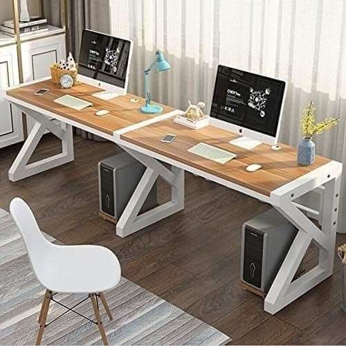 Long Shared Office Workstation with White Cross-Leg Frame