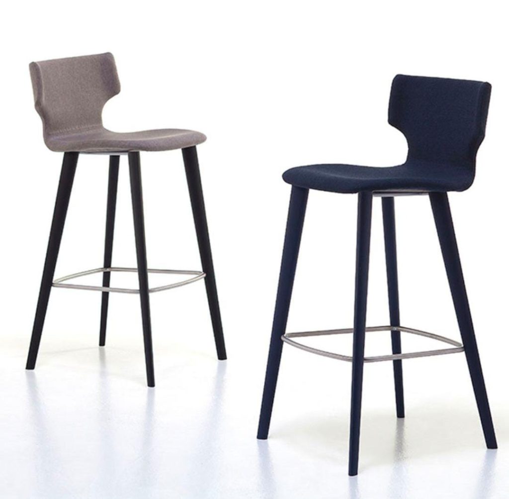Low-Back Upholstered Bar Stool in Grey and Navy