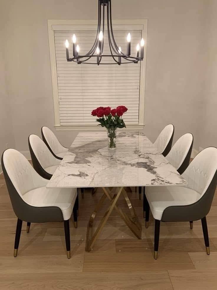 Marble-Look Dining Table with Two-Tone Chair Set