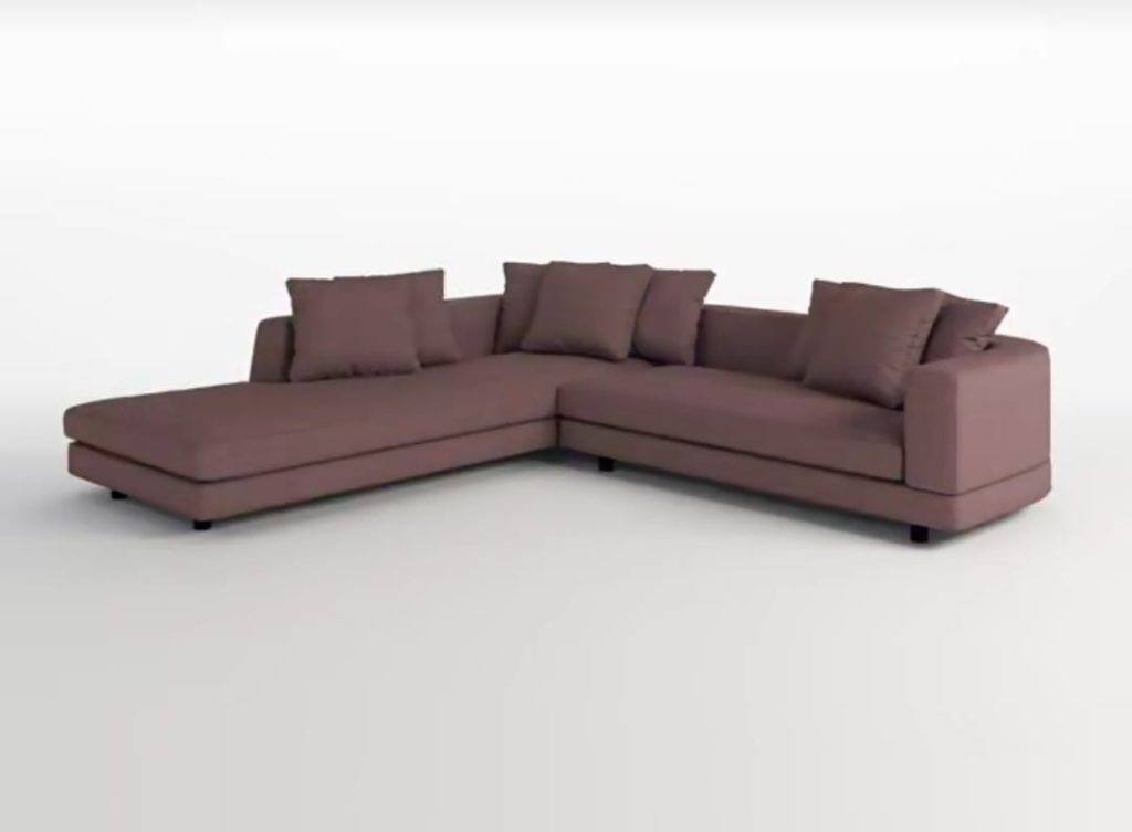 Mauve L-Shaped Sofa with Wide Chaise