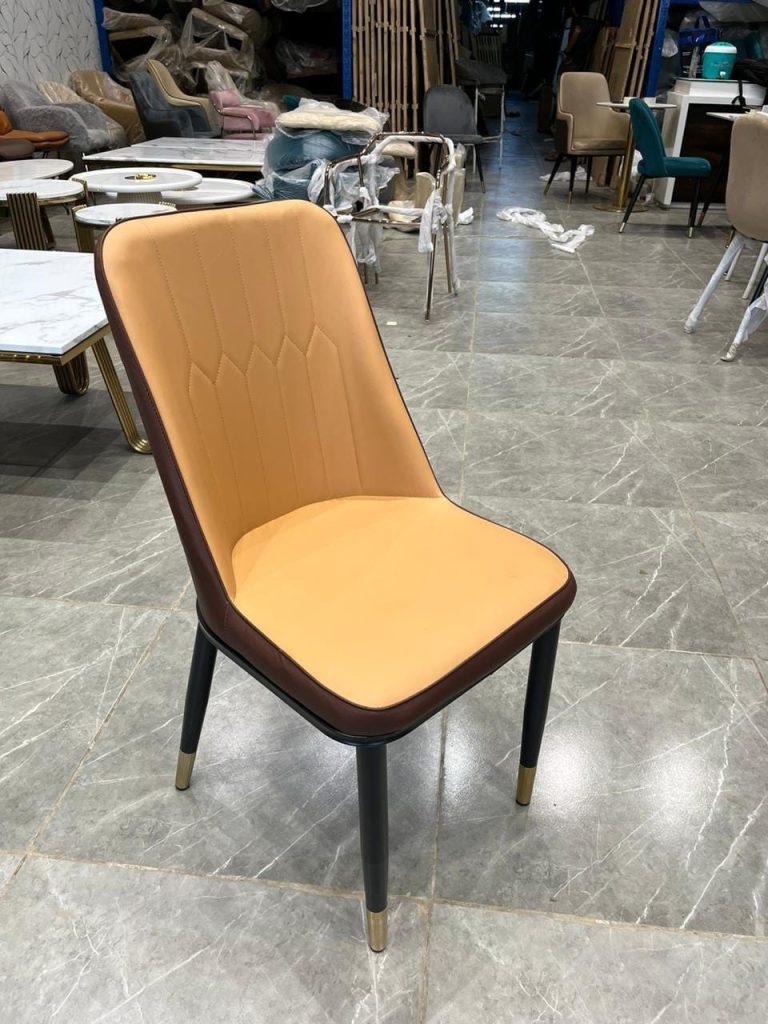 Mustard Panel-Back Dining Chair with Black Frame