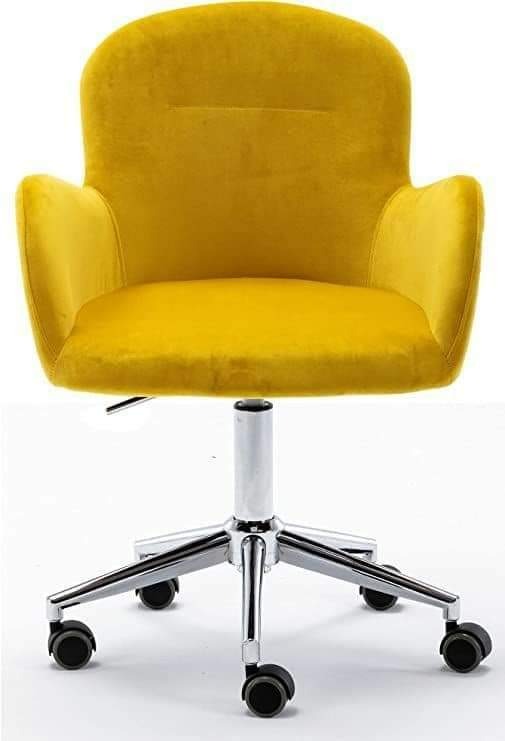Mustard Upholstered Office Armchair with Chrome-Style Castor Base