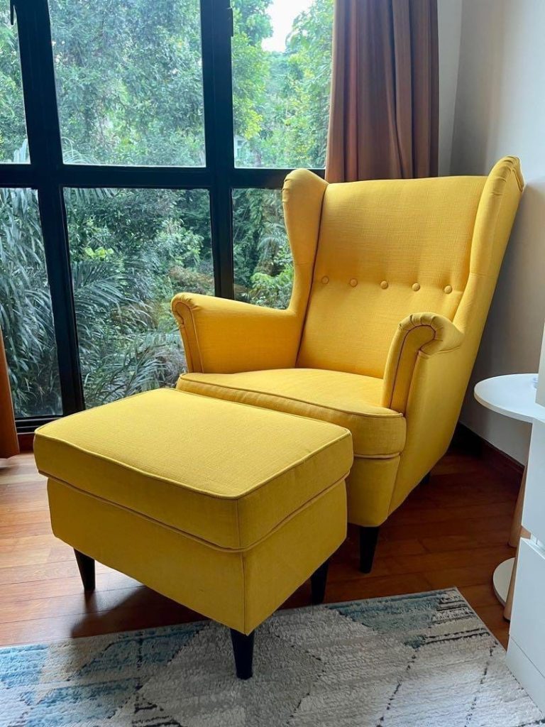 Mustard Wingback Lounge Chair with Matching Ottoman
