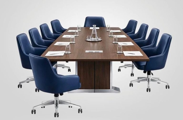 Navy Upholstered Boardroom Table and Chair Set