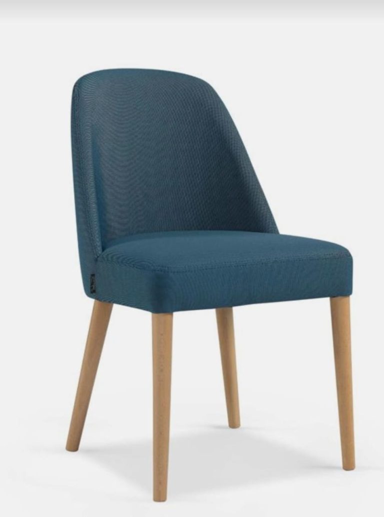 Navy Upholstered Dining Chair with Light Wood-Style Legs