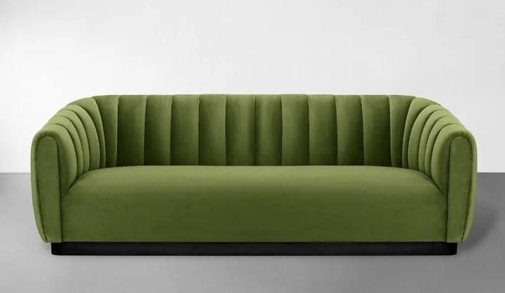 Olive Channel-Back Sofa with Curved Arms