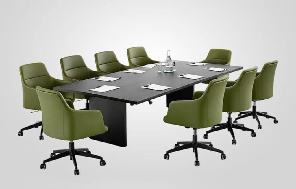 Olive Upholstered Conference Table and Chair Set