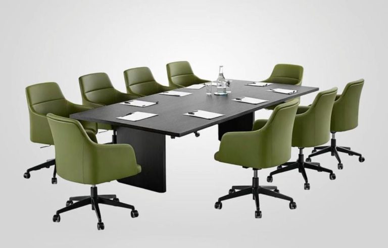 Olive Upholstered Conference Table and Chair Set