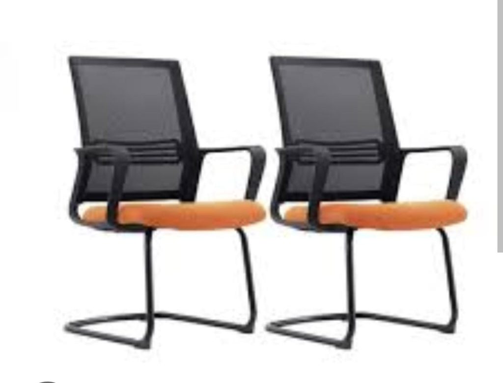 Orange-Seat Mesh Cantilever Visitor Chair