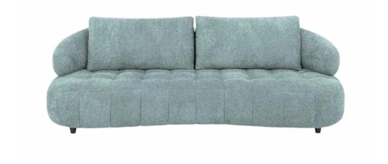 Pale Teal Three-Seat Sofa with Soft Rounded Profile