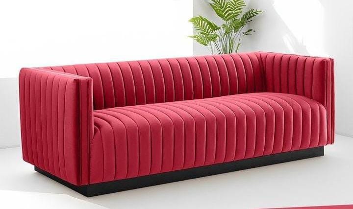 Red Fluted Three-Seat Sofa
