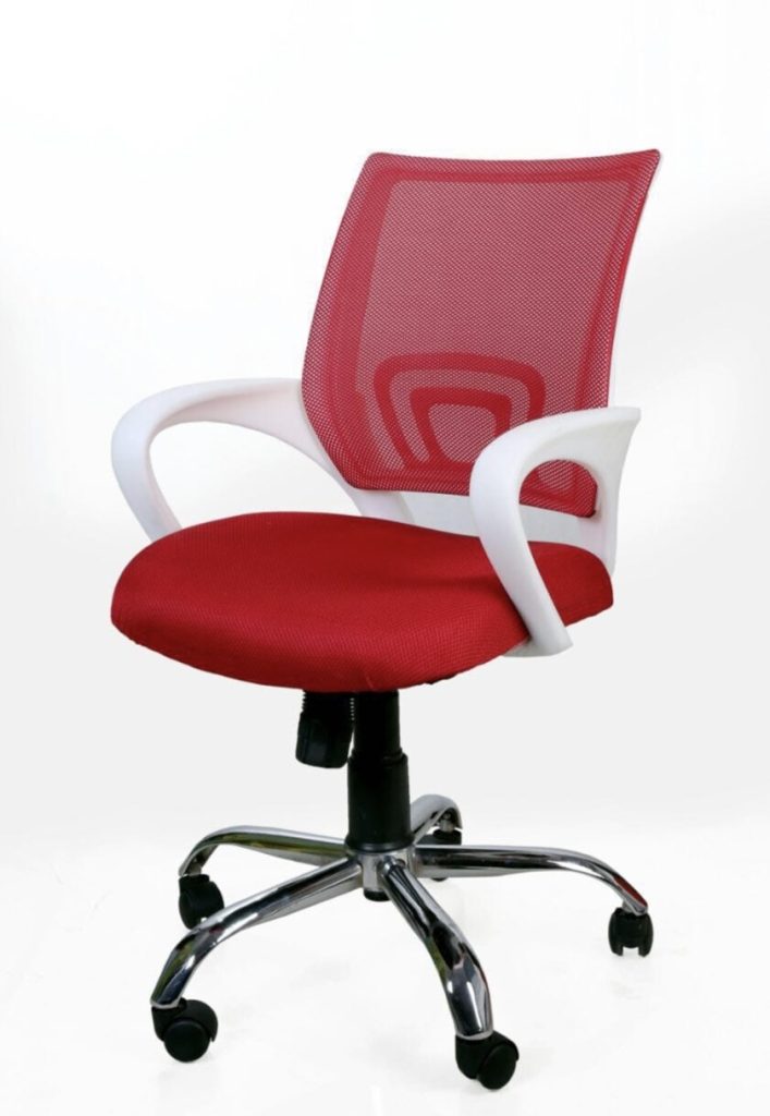 Red Mesh Office Chair with White Armrests