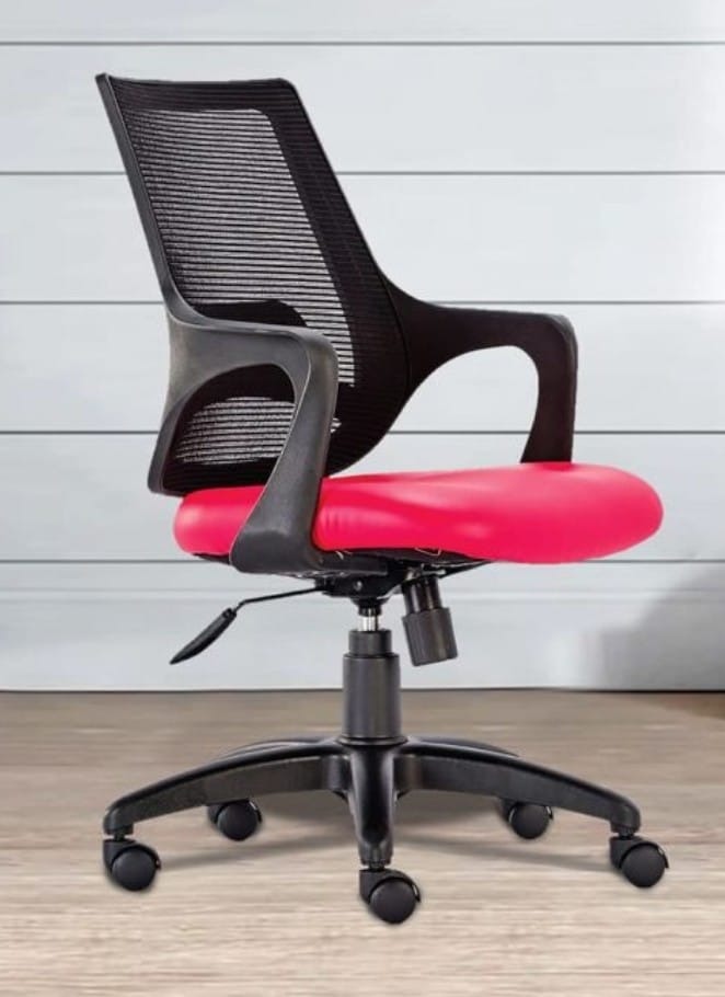 Red-Seat Mesh Office Chair with Chrome-Style Castor Base