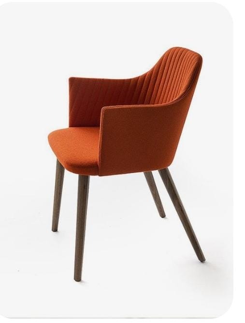 Rust Channel-Back Dining Armchair with Wooden Legs