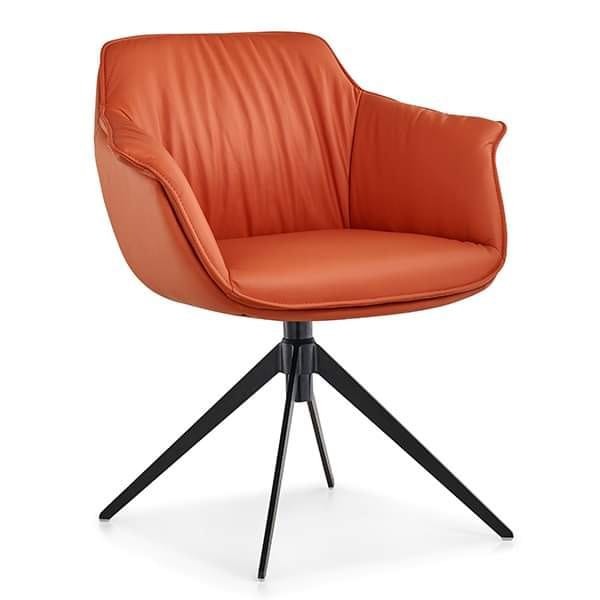 Rust Channel-Back Lounge Armchair with Black Prong Base