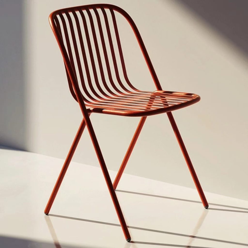 Rust Slatted Metal Cafe Chair