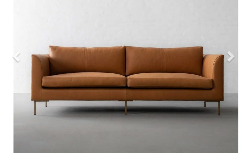 Tan Low-Profile Sofa with Gold-Tone Base