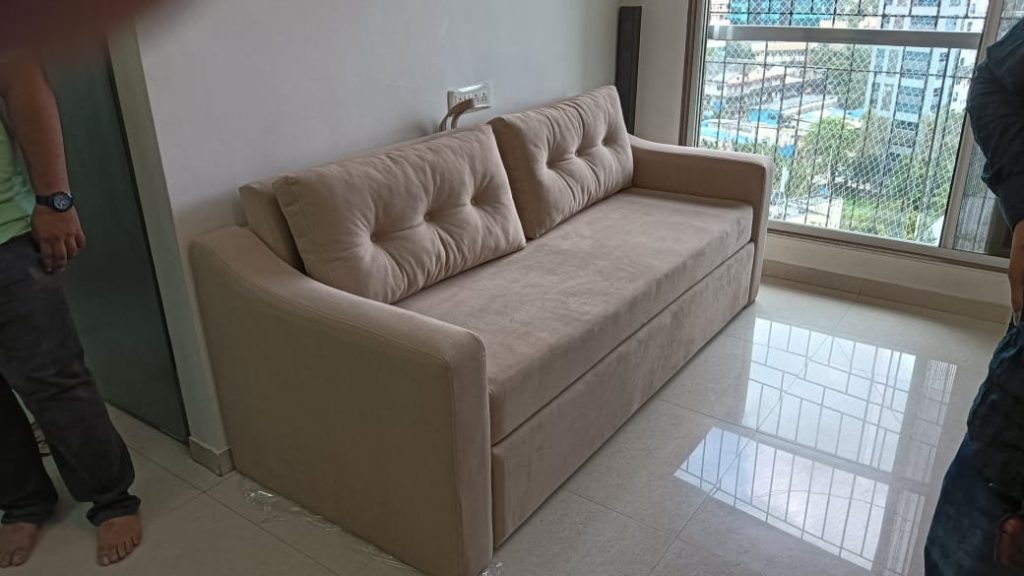 Taupe Button-Tufted Sofa with Straight Arms
