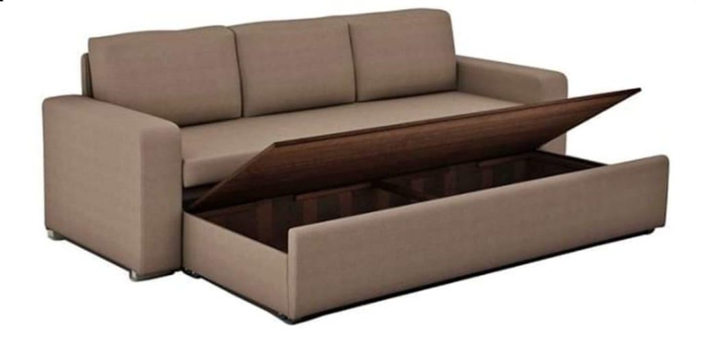 Taupe Sofa with Lift-Up Storage Compartment