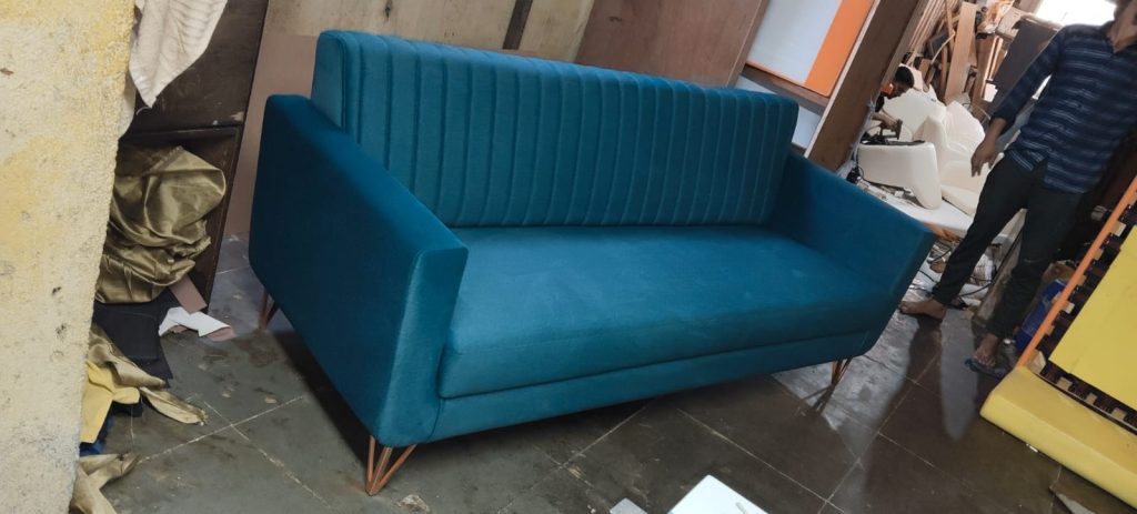 Teal Channel-Back Loveseat with Angled Arms