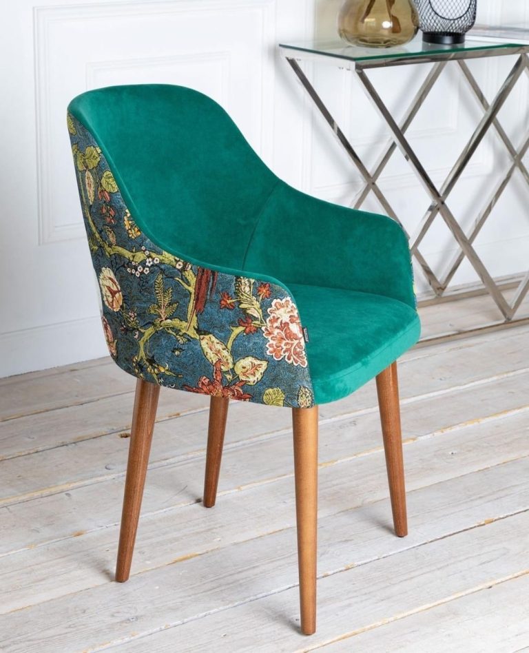 Teal Dining Armchair with Floral Outer Back