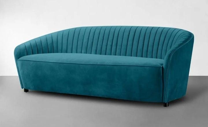 Teal Fluted-Back Sofa with Rounded Arms