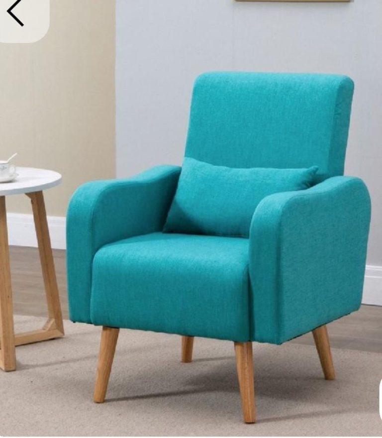 Teal High-Back Lounge Armchair with Wooden Legs