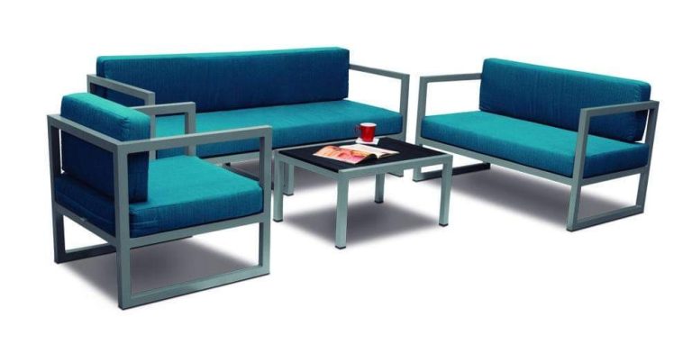 Teal Metal-Frame Sofa and Armchair Set