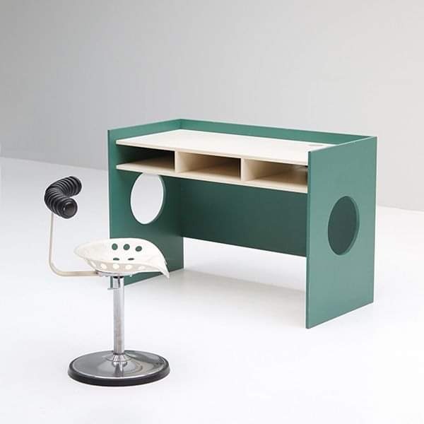 Teal Panel-Side Computer Desk with Circular Cutouts