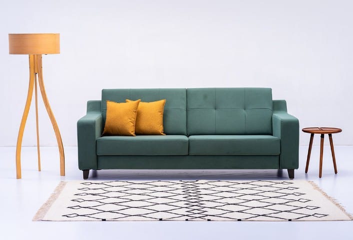 Teal Three-Seat Sofa with Slim Dark Frame