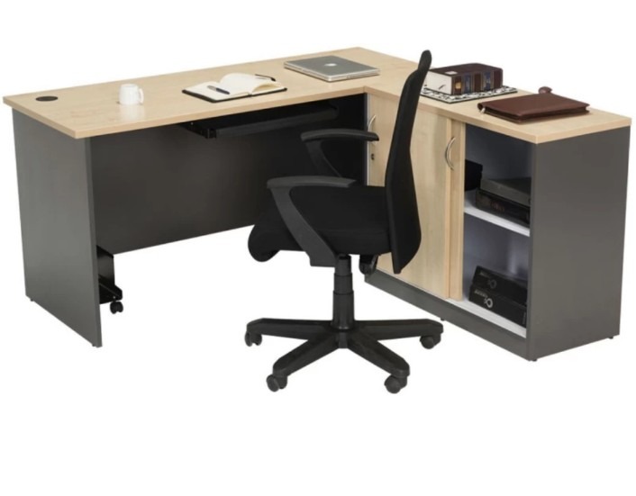Two-Tone L-Shaped Office Desk with Storage