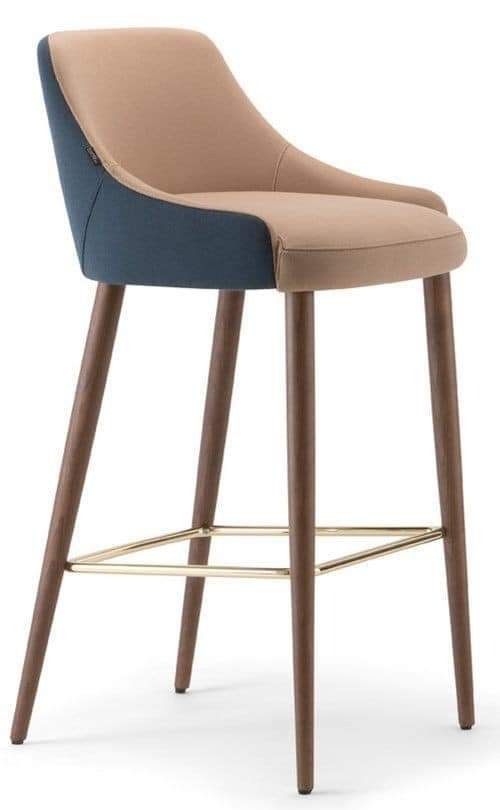 Two-Tone Upholstered Counter Stool with Wooden Legs