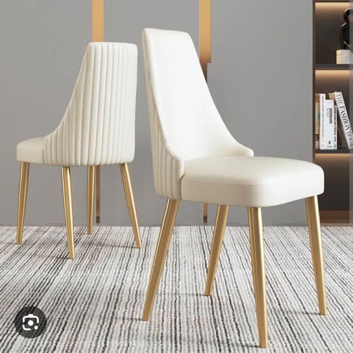 White Fluted High-Back Dining Chair with Gold-Tone Legs