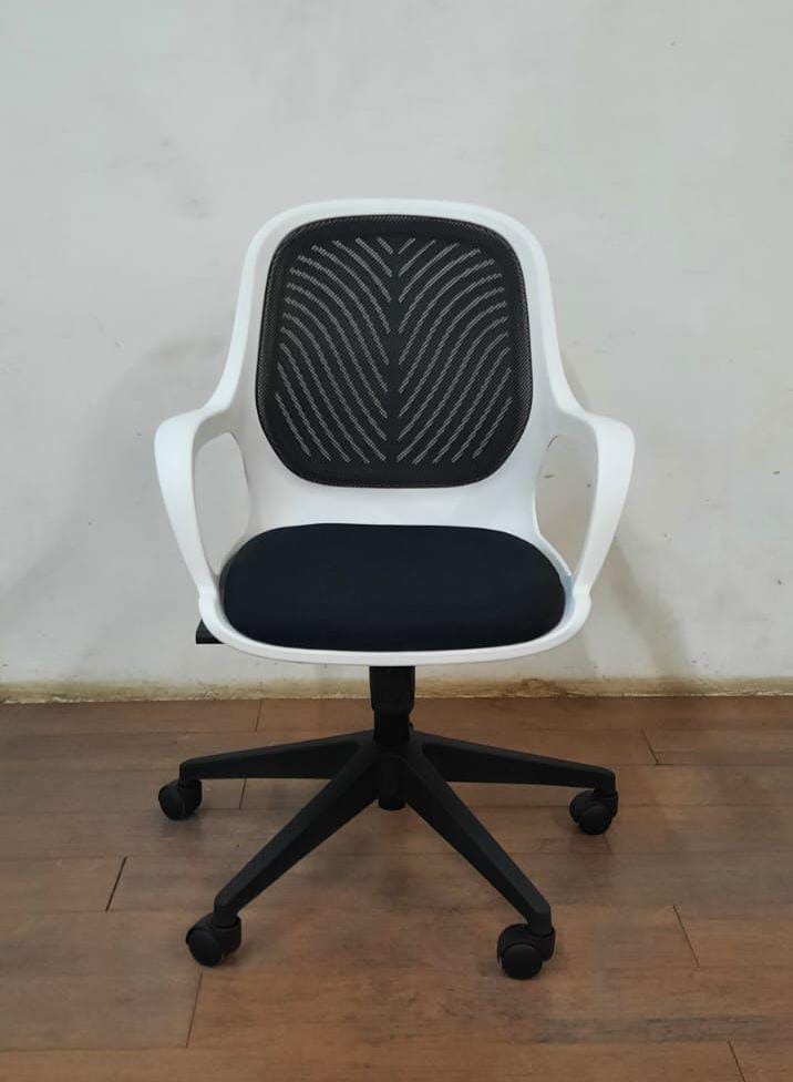 White-Frame Mesh Office Chair with Black Seat