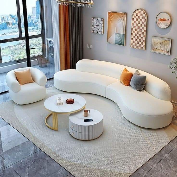 White Sculptural Curved Sofa