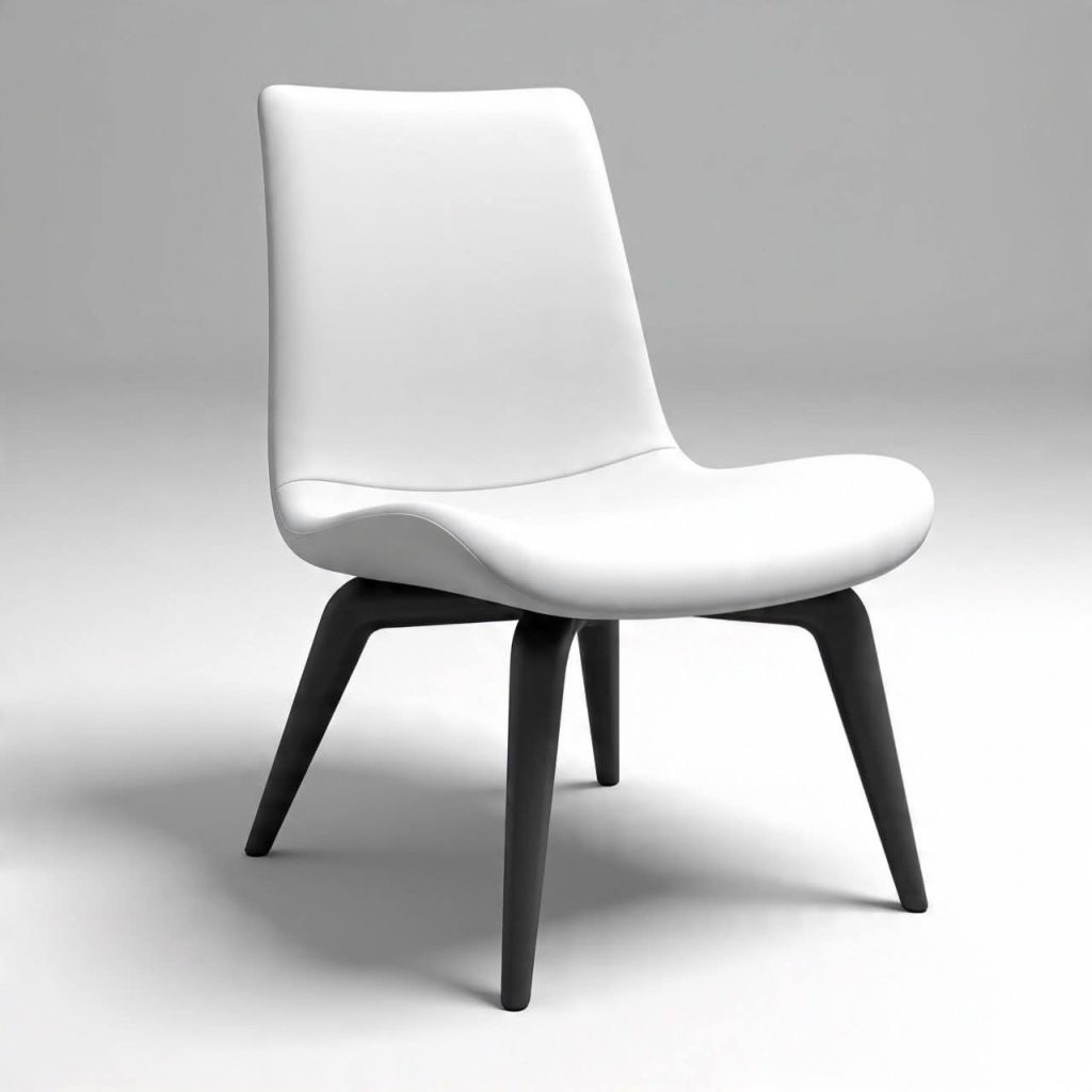 White Shell Lounge Chair with Black Angled Legs