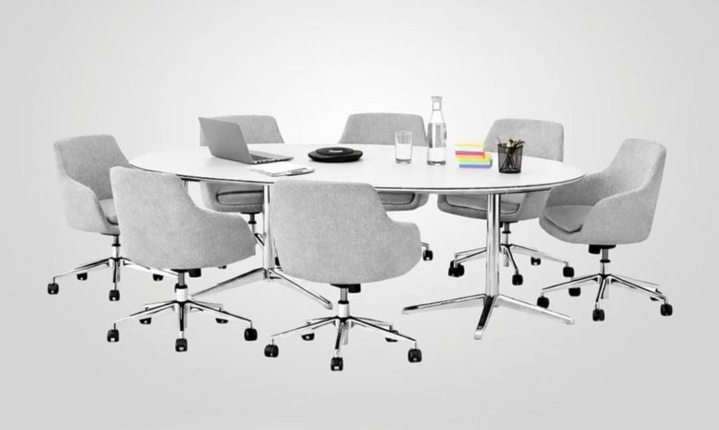 White Upholstered Castor Conference Seating Set