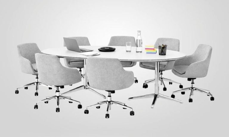 White Upholstered Castor Conference Seating Set