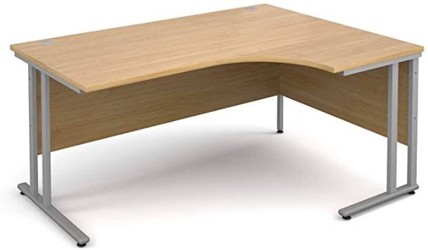 Wood-Tone L-Shaped Office Desk with Silver-Tone Frame