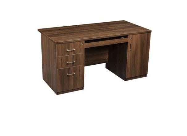 Wood-Tone Office Desk with Drawers and Cabinet