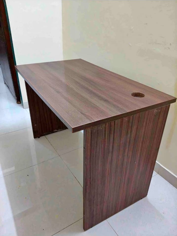 Wood-Tone Straight Office Desk with Panel Sides
