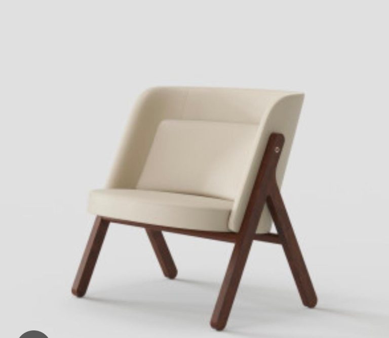 Wooden A-Frame Lounge Chair with Ivory Upholstery