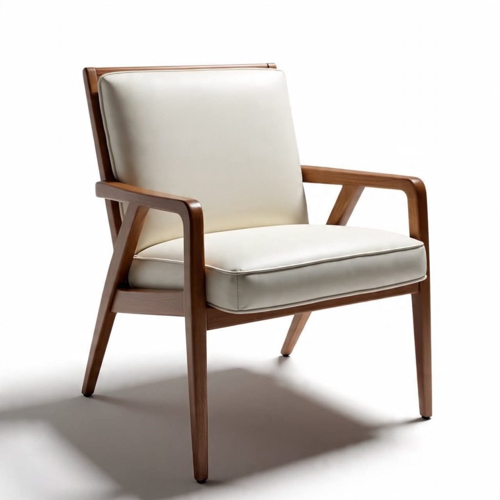 Wooden Lounge Armchair with Ivory Cushions