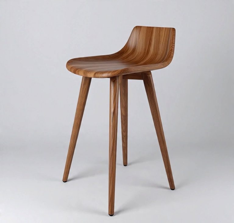 Wooden Sculpted Low-Back Counter Stool
