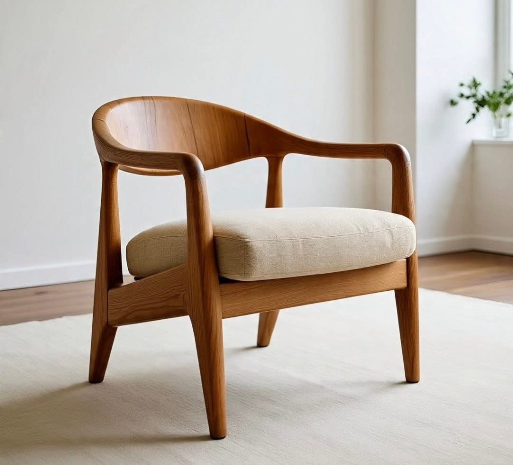 Wooden Wraparound-Back Lounge Chair with Ivory Seat